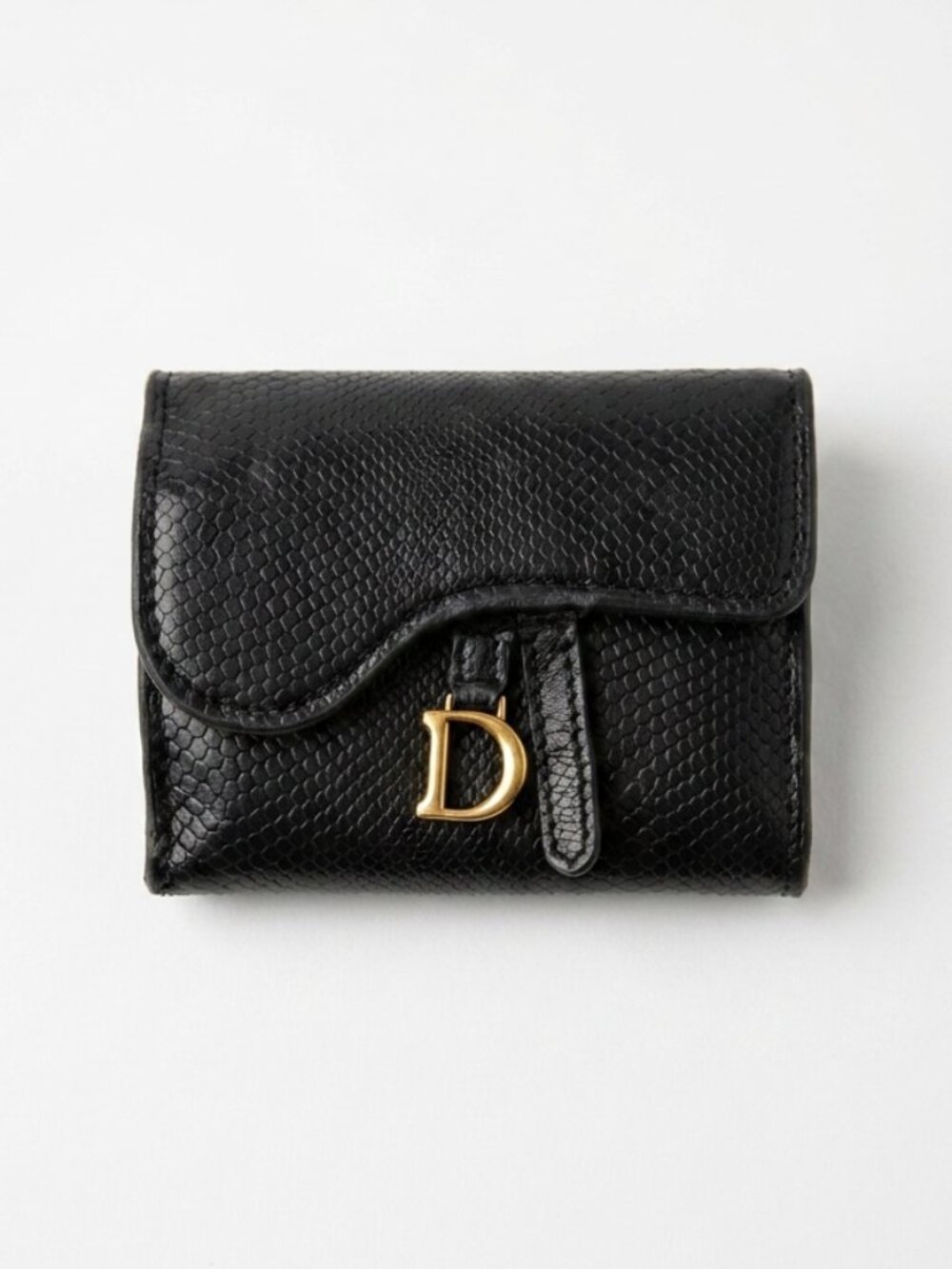 Dior Saddle Style Wallet Black Faux Leather Card Holder Coin Purse
